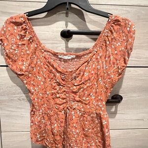 Hippie Rose Floral Ruched Blouse - Orange